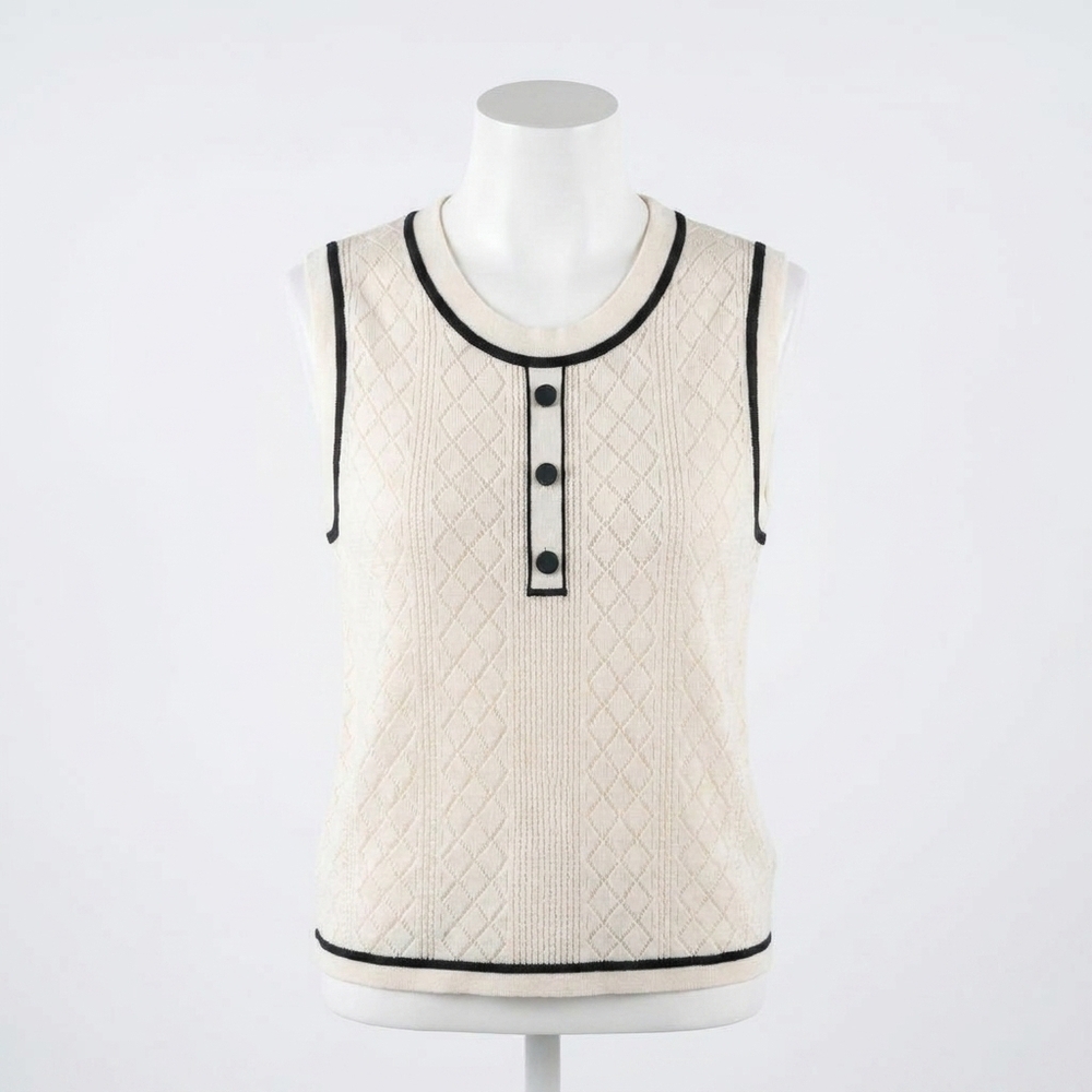 NEW AUTUMN CASHMERE cropped boxy two tone pointelle shell top in white navy